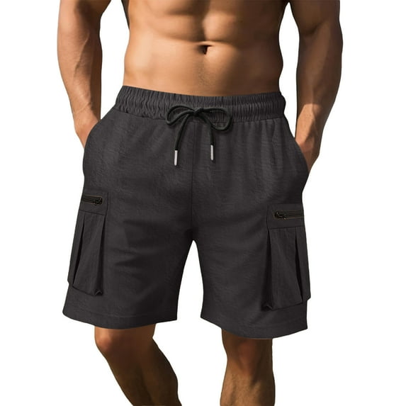 Havenre Mens Cargo Shorts Lightweight Casual Stretch Athletic Shorts Drawstring Elastic Waistband with Multi-Pockets Hiking Gym Beach Clothes Black XXL