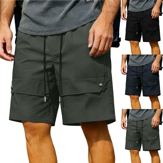 Havenre Mens Cargo Shorts Lightweight Quick Dry Stretch Hiking Short Pants Gym Casual Drawstring Elastic Waistband Shorts with Multi-Pockets Black M