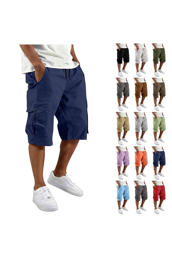 Mens Cargo Shorts with Multi-Pockets Lightweight Casual Drawstring Elastic Waist Cotton Relaxed Fit Twill Outdoor Short Pants for Hiking Fishing Work Beige XXL