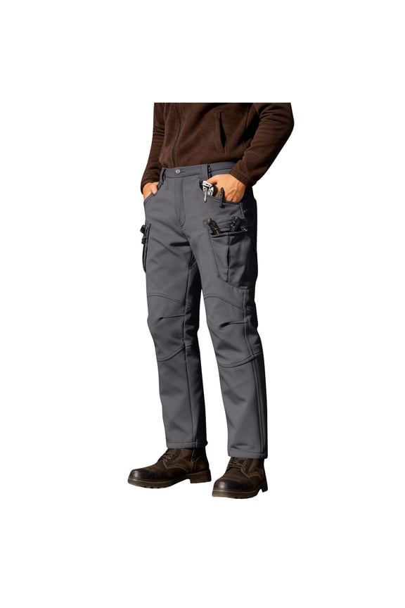 Mens Cargo Work Pants Sherpa Fleece Lined Durable Ripstop Tactical Pants with Multi-Pockets Outdoor Water Resistant Hiking Woking Construction Pants Gray L