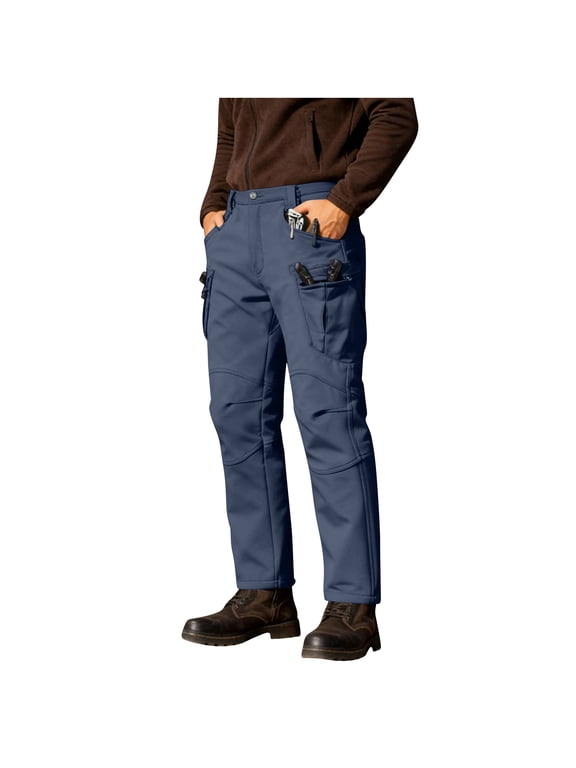 Mens Cargo Work Pants Sherpa Fleece Lined Durable Ripstop Tactical Pants with Multi-Pockets Outdoor Water Resistant Hiking Woking Construction Pants Navy S