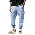 thumbnail image 1 of Havenre Mens Casual Cargo Joggers Lightweight Stretch Elastic High Waist Drawstring Tapered Sweatpants with Pockets Light Blue XXL, 1 of 9