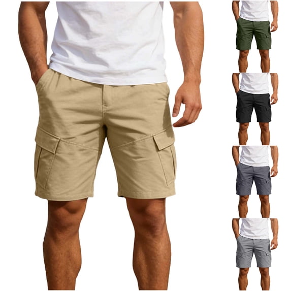 Havenre Mens Casual Cargo Shorts Lightweight Stretch Button Elastic Waist Short Pants for Golf Hiking Work Fishing with Multi-Pockets Dark Gray S