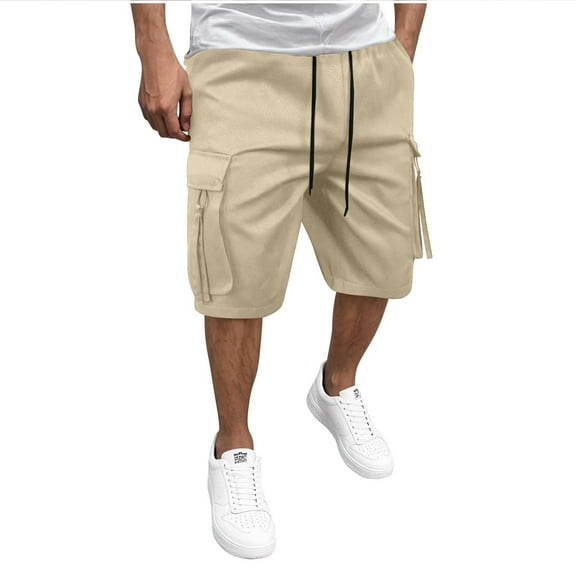 Havenre Mens Casual Cargo Shorts Loose Soft Cotton Drawstring Stretch Beach Shorts Regular Fit Twill Chino Short with Multi-Pockets Beige M