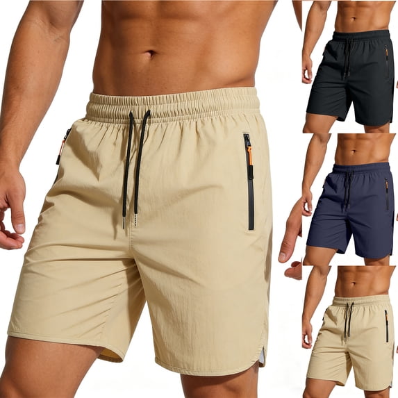 Havenre Mens Casual Shorts Lightweight Side Slit Chino Shorts Summer Drawstring Elastic Waist Beach Vacation Short Panst with Zipper Pockets Khaki M