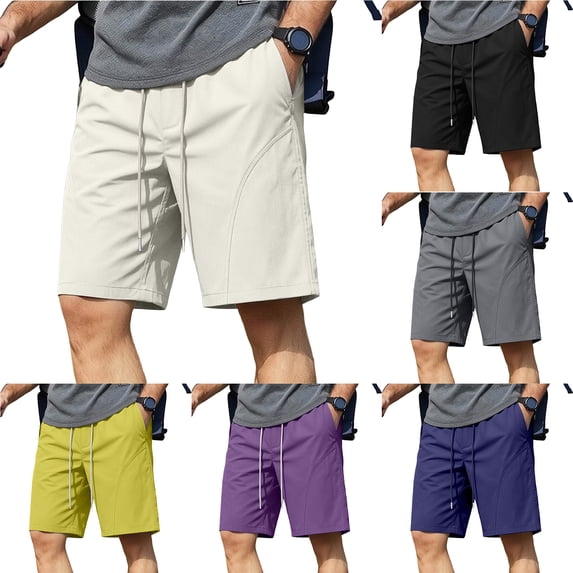 Havenre Mens Casual Shorts Trendy Solid Color Drawstring Elastic Waist Lightweight Chino Golf Shorts Summer Beach Shorts with Pockets Beige M