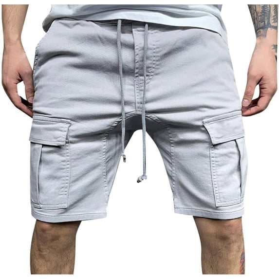 Havenre Mens Casual Twill Cargo Shorts Loose Regular Fit Cotton Drawstring Classic Cargo Stretch Short with Multi-Pockets Gray#01 XXL