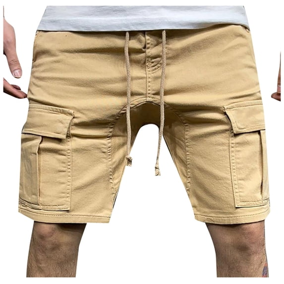 Havenre Mens Casual Twill Cargo Shorts Loose Regular Fit Cotton Drawstring Classic Cargo Stretch Short with Multi-Pockets Khaki#01 XXXL