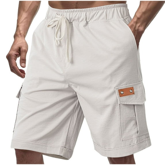 Havenre Mens Casual Twill Cargo Shorts Regular Fit Casual Summer Cotton Drawstring Elastic Waist Classic Cargo Stretch Short with Multi-Pockets Gray L