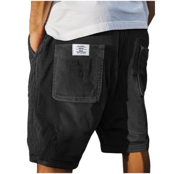 Havenre Mens Corduroy Shorts Casual Drawstring Elastic Waist Lightweight Summer Beach Shorts Loose Regular Fit Short Pants with Pockets Black XXXXL