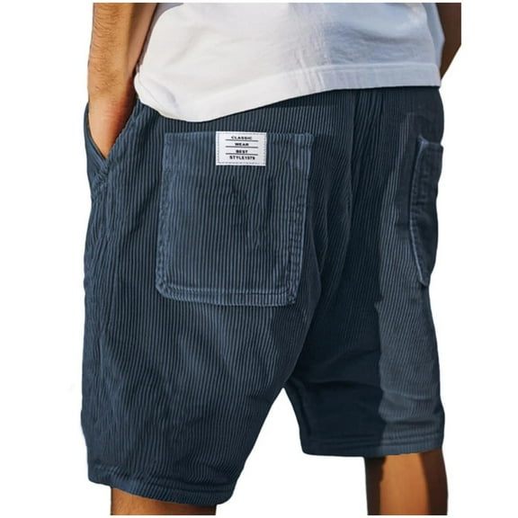 Havenre Mens Corduroy Shorts Casual Drawstring Elastic Waist Lightweight Summer Beach Shorts Loose Regular Fit Short Pants with Pockets Navy XL