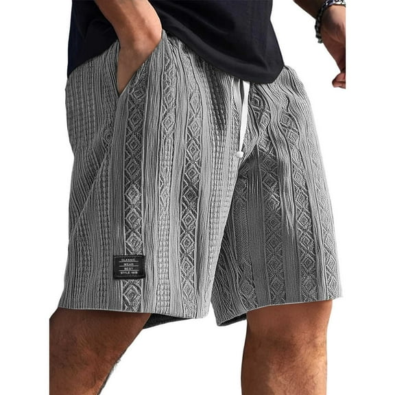 Havenre Mens Daily Jacquard Textured Shorts Casual Drawstring Elastic Waist Lounge Short Pants Loose Fit Comfy Beach Shorts with Pockets Gray S