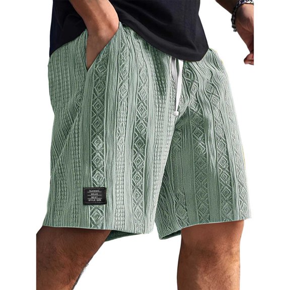 Havenre Mens Daily Jacquard Textured Shorts Casual Drawstring Elastic Waist Lounge Short Pants Loose Fit Comfy Beach Shorts with Pockets Green S