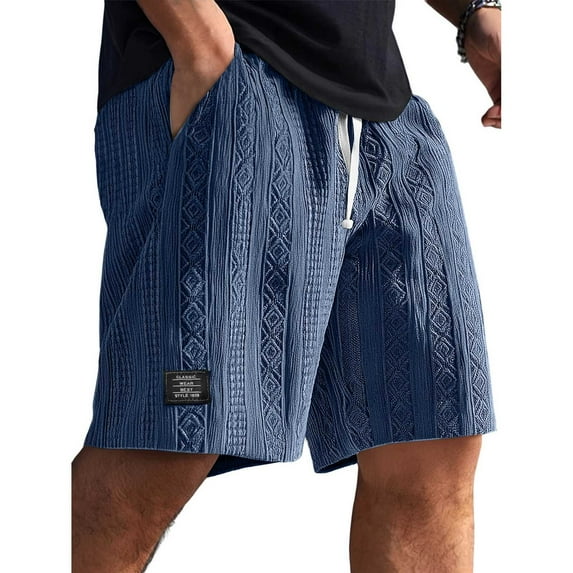 Havenre Mens Daily Jacquard Textured Shorts Casual Drawstring Elastic Waist Lounge Short Pants Loose Fit Comfy Beach Shorts with Pockets Navy M