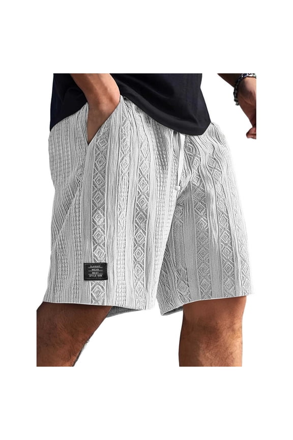 Mens Daily Jacquard Textured Shorts Casual Drawstring Elastic Waist Lounge Short Pants Loose Fit Comfy Beach Shorts with Pockets White L