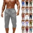 thumbnail image 1 of Havenre Mens Elastic Waist Drawstring Linen Capris with Pockets Trendy Buton Side Slit Summer Knee Length Jogger Shorts Basic Athletic Workout Sweat Short Pants with Pockets Brown XXXL, 1 of 10