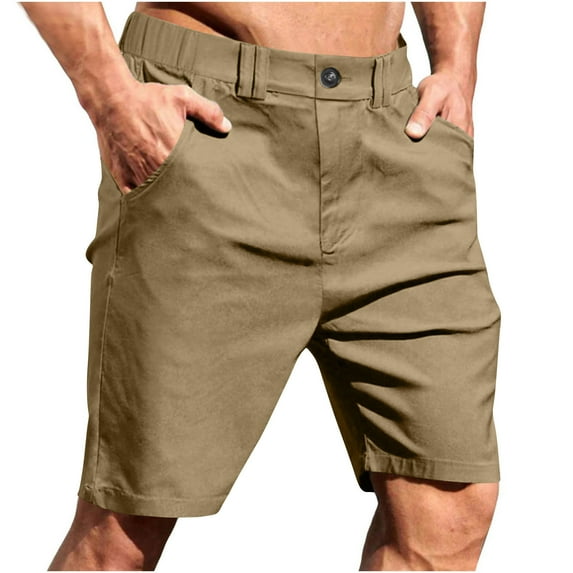Havenre Mens Golf Shorts Lightweight Regular Fit Quick Dry Elastic Waist Classic-Fit Drawstring Dress Shorts Hiking Fishing Business with Pockets Khaki S