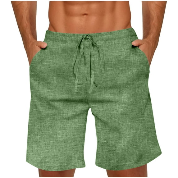 Havenre Mens Linen Shorts Lightweight Casual Elastic Waist Drawstring Lounge Shorts Lightweight Summer Beach Shorts with Pockets Green XL