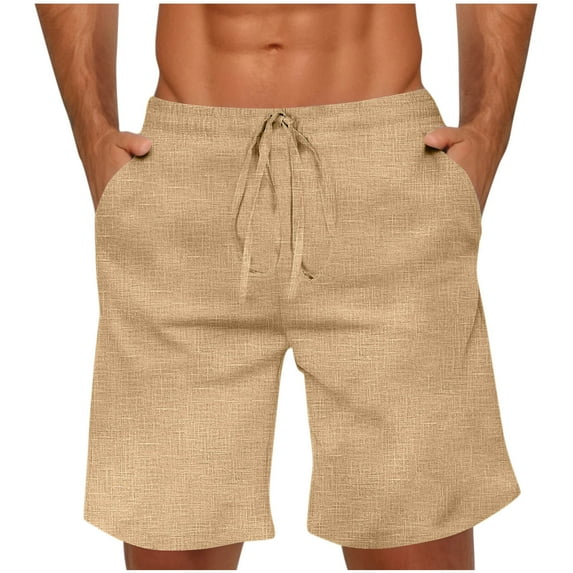 Havenre Mens Linen Shorts Lightweight Casual Elastic Waist Drawstring Lounge Shorts Lightweight Summer Beach Shorts with Pockets Khaki L