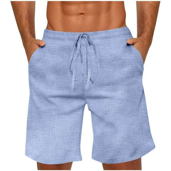 Havenre Mens Linen Shorts Lightweight Casual Elastic Waist Drawstring Lounge Shorts Lightweight Summer Beach Shorts with Pockets Sky Blue M