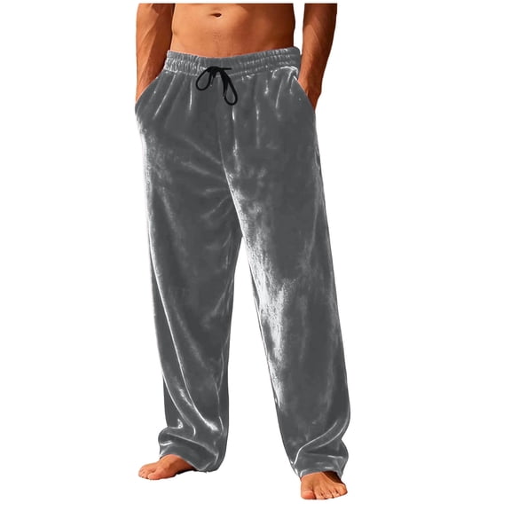 Havenre Mens Plush Warm Pajama Pants, Drawstring Elastic Waist Fluffy Soft Fleece Sleep Pant with Pockets Loose Comfy Lounge Pj Bottoms for Men Gray XXXL