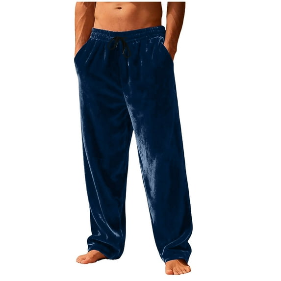 Havenre Mens Plush Warm Pajama Pants, Drawstring Elastic Waist Fluffy Soft Fleece Sleep Pant with Pockets Loose Comfy Lounge Pj Bottoms for Men Navy XL