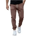 thumbnail image 1 of Havenre Mens Slim Fit Corduroy Joggers Pants Elastic High Waist Stretch Drawstring Tapered Leg Sweat Pants with Pockets Brown L, 1 of 7