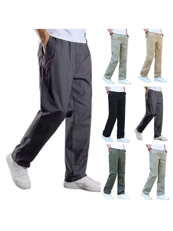 Mens Stretch Chino Pants Lightweight Casual Elastic High Waist Jogger Sweatpants Loose Classic-Fit Straight Leg Twill Pants with Pockets Black XXL