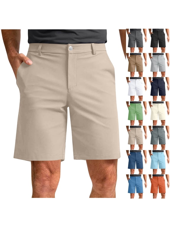 Mens Stretch Golf Shorts Flat Front Quick Dry Chino Dress Shorts for Men Casual Button Stretch Elastic Waist Work Shorts with Pockets Light Blue L