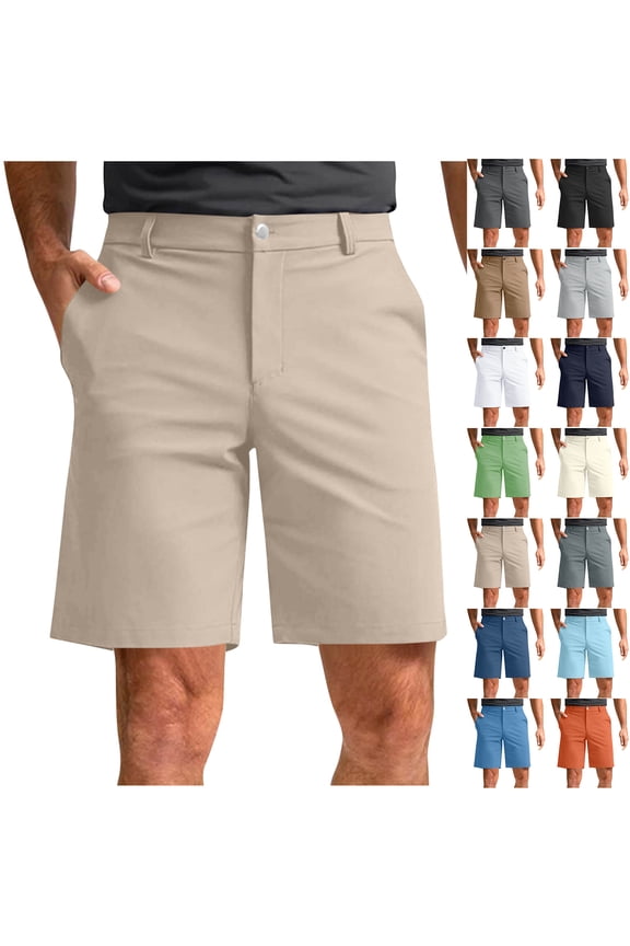 Mens Stretch Golf Shorts Flat Front Quick Dry Chino Dress Shorts for Men Casual Button Stretch Elastic Waist Work Shorts with Pockets Light Blue L