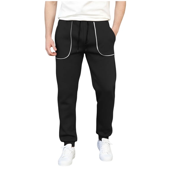Havenre Mens Stripe Track Pants Skinny Fit Stretch Trouser Elastic Jogger Drawstring Elastic Waist Straight Leg Gym Workout Sweat Pants with Pockets Black M