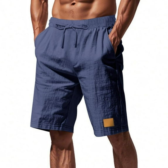 Havenre Mens Summer Linen Shorts Lightweight Drawstring Elastic Waist Comfortable Shorts Casual Solid Color Beach Breathable Short Pants with Pockets Navy XL