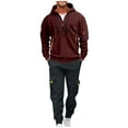 thumbnail image 1 of Havenre Mens Sweatsuits 2 Piece Set Fleece Half Zip up Stand Collar Long Sleeve Hoodies and Cargo Sweatpants Set Casual Athletic Tracksuits Fall Winter Jogging Suit with Multi-Pockets Wine#01 S, 1 of 4