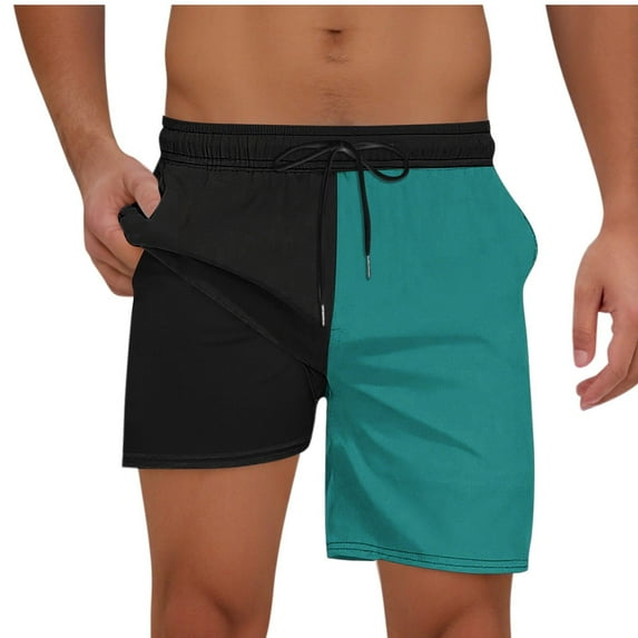 Havenre Mens Swim Trunks Big and Tall Regular Fit Casual Quick Dry Color Block Summer Drawstring Elastic Waist Beach Shorts with Pockets Mint Green L