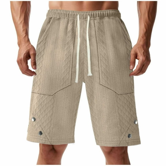 Havenre Mens Waffle Knit Shorts Lightweight Casual Elastic Waist Drawstring Geometric Texture Short Summer Beach Vacation Shorts with Large Pockets Khaki S