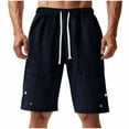 thumbnail image 1 of Havenre Mens Waffle Knit Shorts Lightweight Casual Elastic Waist Drawstring Geometric Texture Short Summer Beach Vacation Shorts with Large Pockets Navy XXXL, 1 of 7