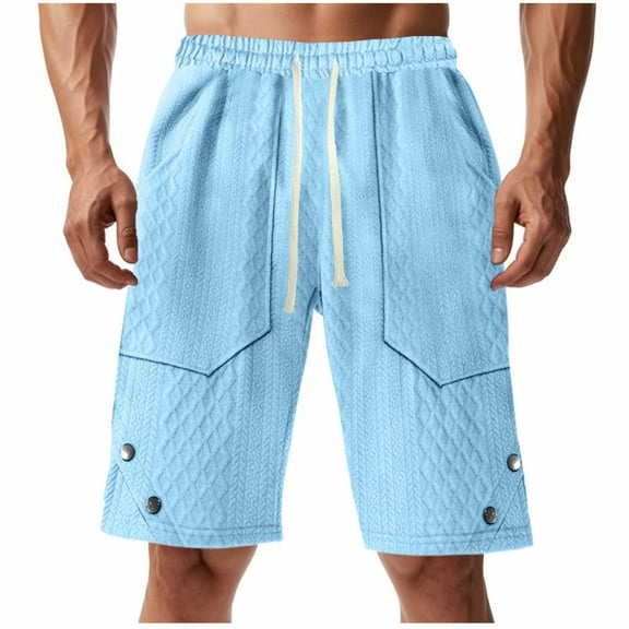 Havenre Mens Waffle Knit Shorts Lightweight Casual Elastic Waist Drawstring Geometric Texture Short Summer Beach Vacation Shorts with Large Pockets Sky Blue S