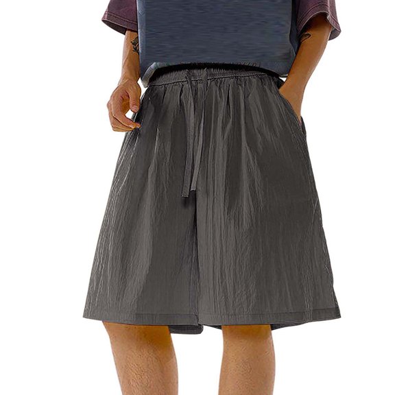Havenre Mens Wide Leg Shorts Casual Drawstring Elastic Waist Baggy Short Pants Loose Lightweight Comfy Beach Vacation Shorts with Pockets Gray L