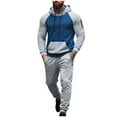 thumbnail image 1 of Havenre Tracksuit 2 Pieces Set for Men Casual Color Block Drawstring Long Sleeve Hooded Pullover Sweatshirt and Lightweight Jogger Pants Sweatsuit with Pockets Navy M, 1 of 10