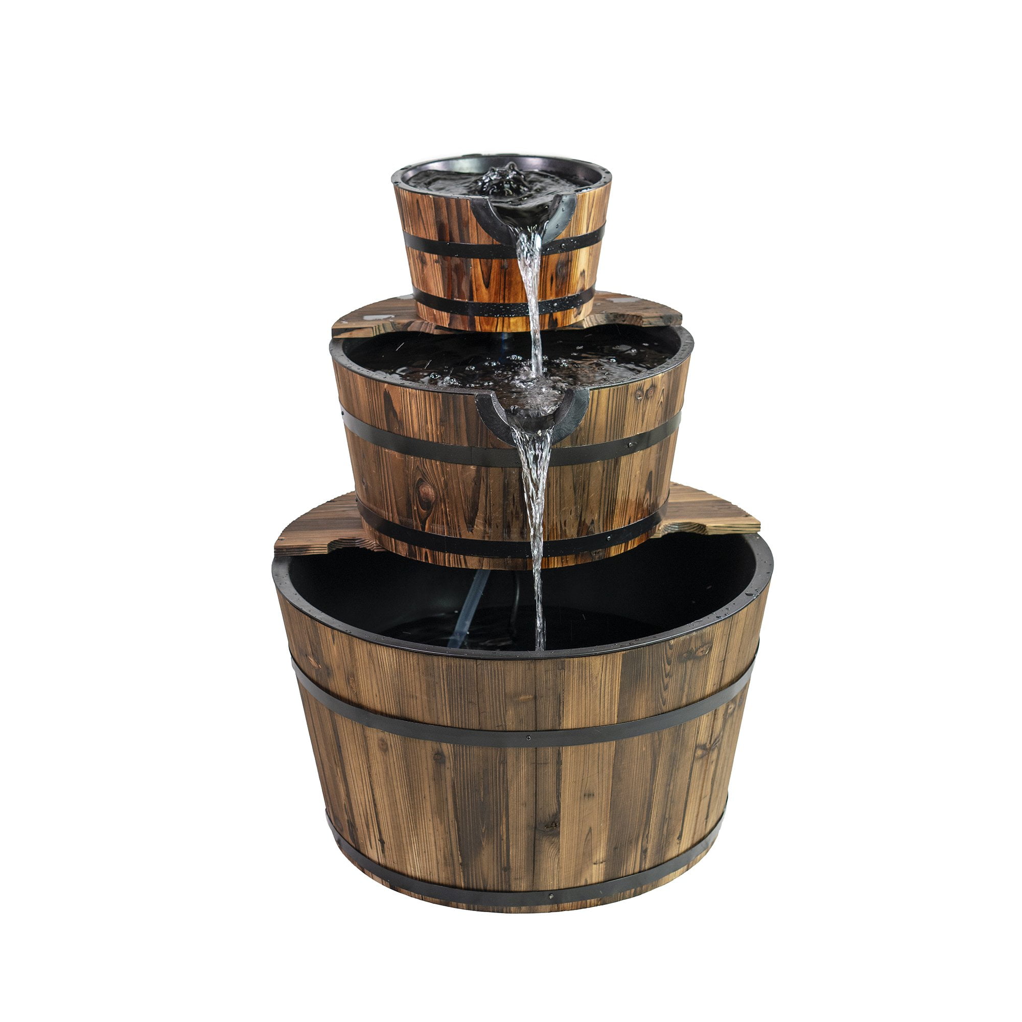 Rustic Fir Wood 3-Tier Outdoor Water Fountain with Resin Liner