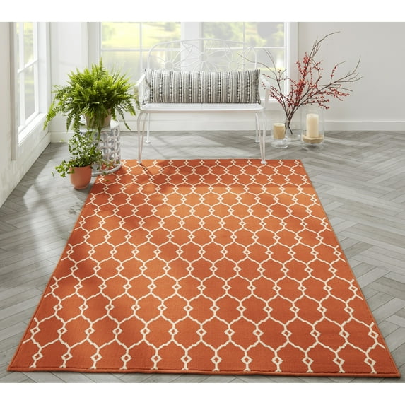 Momeni Baja Trellis Indoor Outdoor Rug Orange 7'10" x 10'10" 8' x 10' Indoor,Outdoor Ivory Rectangle