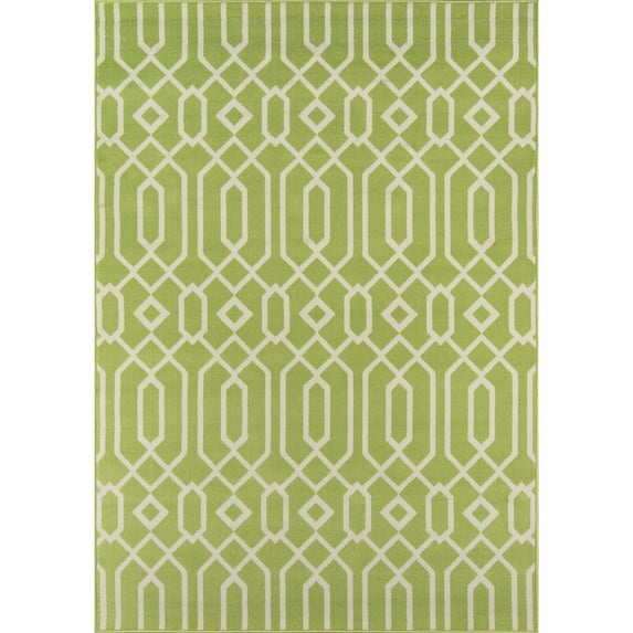 Momeni Baja Links Geometric Trellis Outdoor Area Rug Green 3'11" x 5'7" 4' x 6' Ivory Runner, Rectangle