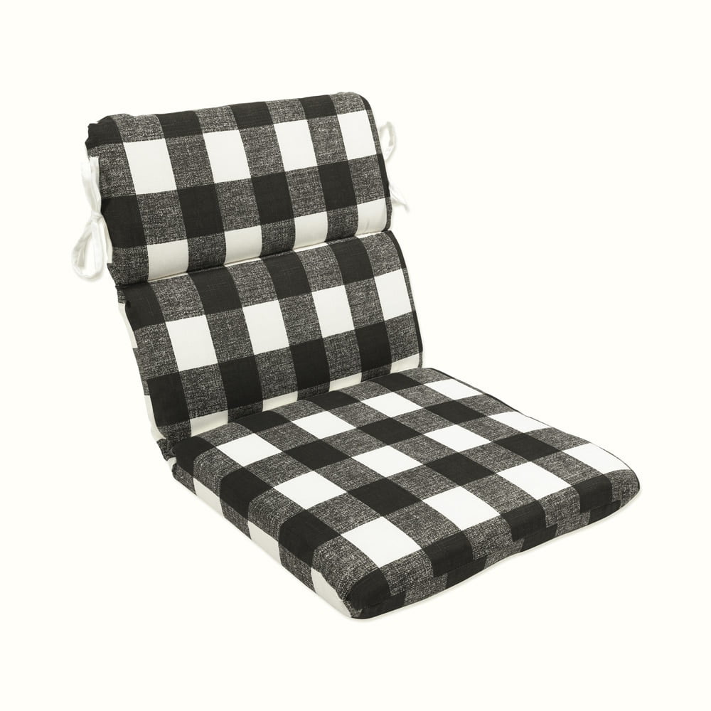 Black and White Buffalo Check Outdoor Chair Cushion with Rounded Corners