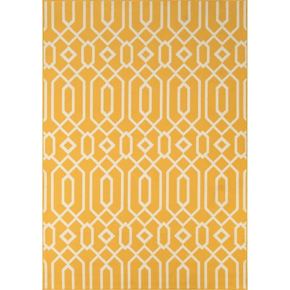 Momeni Baja Links Geometric Trellis Outdoor Area Rug Yellow 3'11" x 5'7" 4' x 6' Ivory Runner, Rectangle