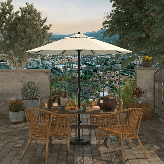 Havenside Home North Bend 7.5 Crank Lift Auto Tilt Patio Umbrella with Outdoor Rated Olefin Fabric by Antique Beige