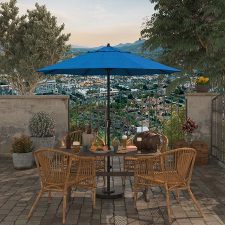 Havenside Home North Bend7.5 Foot Crank Lift Auto Tilt Patio Umbrella Outdoor Rated Acrylic Fabric by Pacific Blue