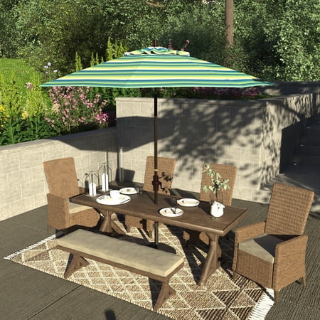 Havenside Home Okaloosa 9' Rd.Crank Lift Tilting, Aluminum Pole Fiberglass Rib Patio Umbrella Sunbrella Fabric by Seville Seaside