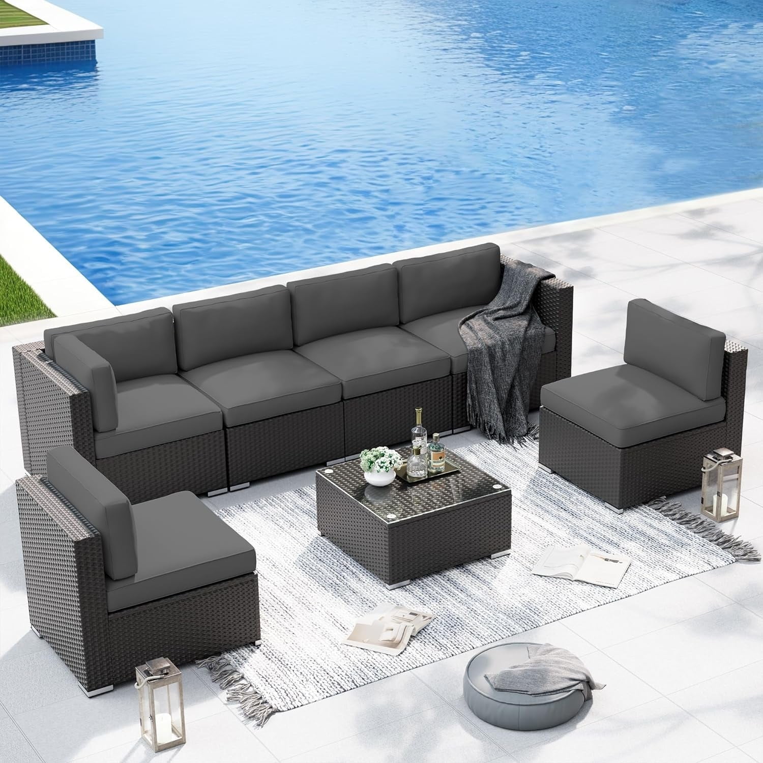 Merton 7 piece rattan sectional seating sales