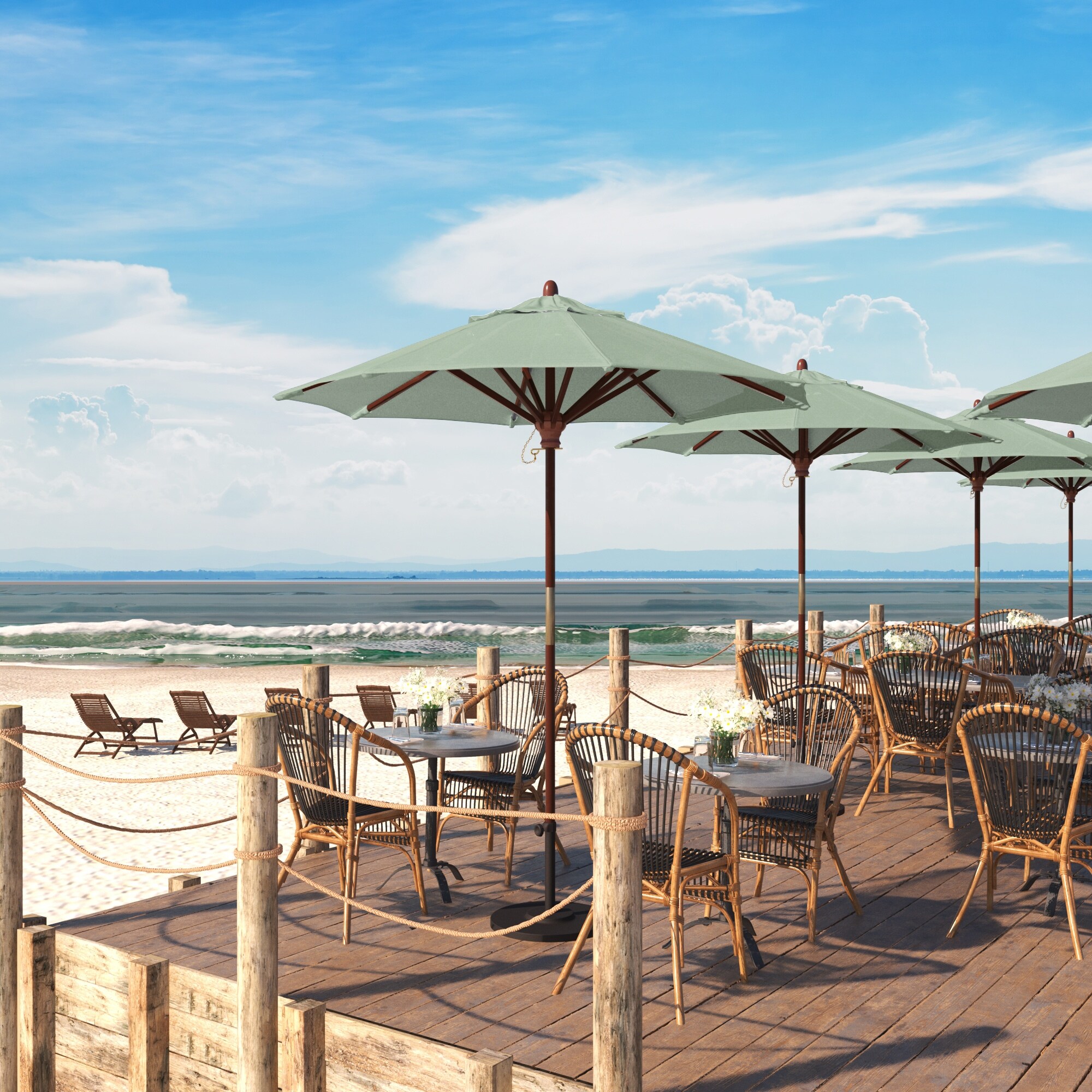 Havenside Home Port Lavaca 7.5ft Round Sunbrella Wooden Patio Umbrella