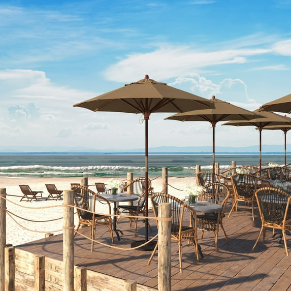 Havenside Home Port Lavaca 7.5ft Round Wood Umbrella by , Base Not Included Woven Sesame